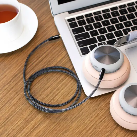 3.5mm Audio Cable, Male to Male, TRRS Stereo with Microphone, Nylon Braided Jacket (3 Feet, Black) {2}