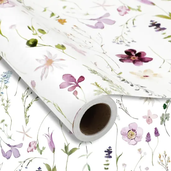 Spring Wild Floral Wrapping Paper -Mini Roll- 17 Inch x 32.8 Ft Watercolor Wildflowers Gift Wrap Paper Spring Art Paper for Birthday Wedding Bridal Baby Shower Mother's Day DIY Craft {1}