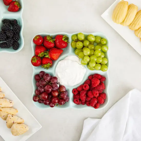 2 Pack Porcelain Divided Serving Tray for Appetizers, 5 Compartments (Light Blue, 9.5 In) {2}