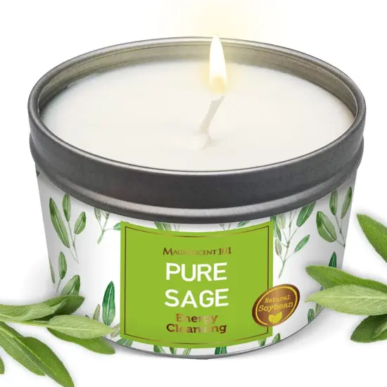 Magnificent 101 Long Lasting Pure Sage Smudge Candle | 6 Oz - 35 Hour Burn Time | Made of Soy Wax for House Energy Cleansing, Aromatherapy & Manifestation - Spiritual Gifts for Women Multicolor {1}