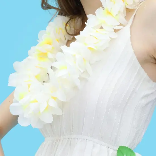 6 Pack Summer White Hawaiian Leis Necklace Tropical Luau Hawaii Wreaths Silk Flower Lei Thickened Dance Garland Flower Leis {4}