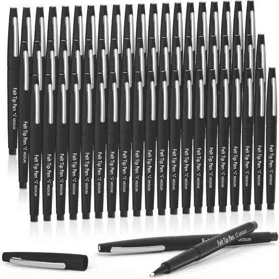 Felt Tip Pens, 60 Black Pack, 0.7mm Medium Point, Felt Tip Markers Pens for Journaling, Writing, Note Taking, Planner, Perfect for School Office and Art Supplies {1}
