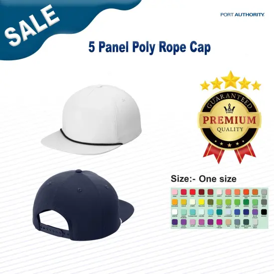 Port Authority&reg; 5 Panel Poly Rope Cap Black/ Black {3}