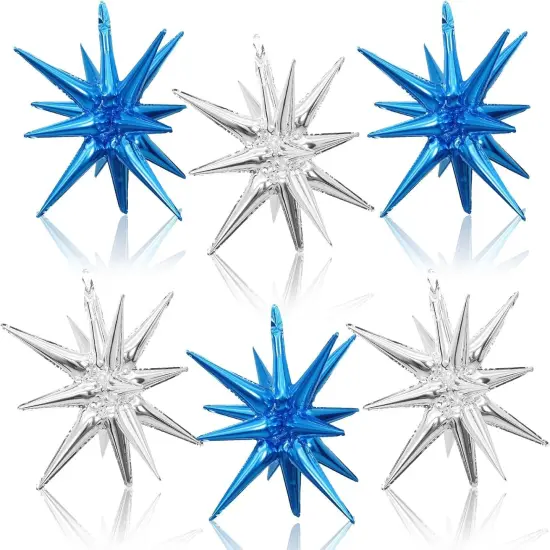 Blue Silver Star Foil Balloons, 22 Inch Blue and Silver Explosion Star Cone Spike Balloons Large for Boys Men Birthday Graduation Wedding Anniversary Party Backdrop Decoration {1}