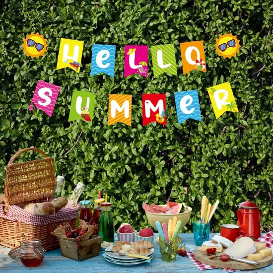 Hello Summer Banner - No DIY, Summer Banner for Summer Party Decorations, Hello Summer Sun Signs for Birthday Beach Pool Decorations, Tropical Party Decorations {5}