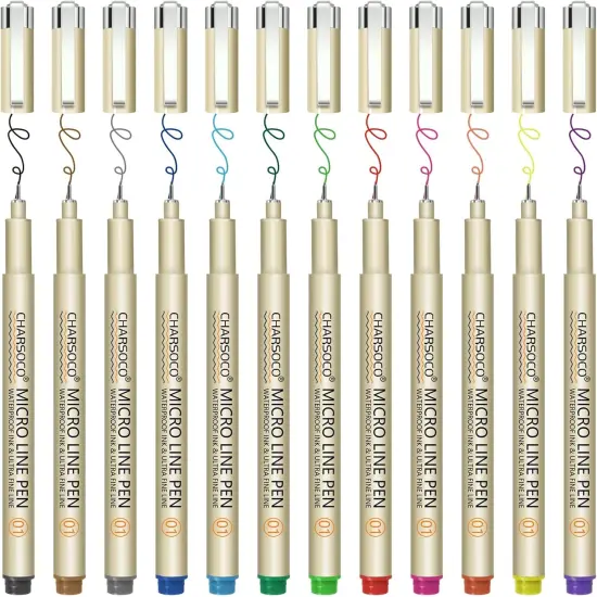 01 Micro Pen, Fine Point Pen with 12 Colors, Waterproof Archival Ink, 0.25mm Fineliner Ink Pens for Artist Illustration, Sketching, Anime, Manga, Technical Drawing and Scrapbooking {1}