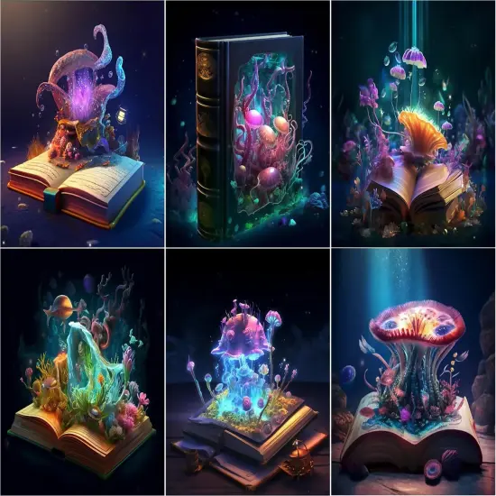 6PCS Diamond Art Kits for Adults Round Diamond Painting Dot Gem Art Painting Kit for Adults Beginners Women Suitable for Home Wall Art Decor 11.8x15.7 Inches Sea Mushroom {1}