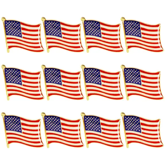 American Flag Lapel Pins for National Day, 4th of July, Veterans, Memorial Day, Political Events, Patriotic, USA Flag Pins for Suits, Backpacks & Hats - 12 Pack Red {1}