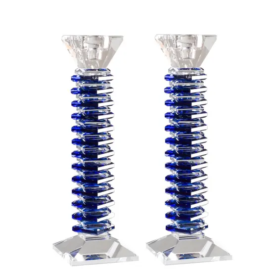 Stacked Design Crystal Candlesticks Set Black {1}