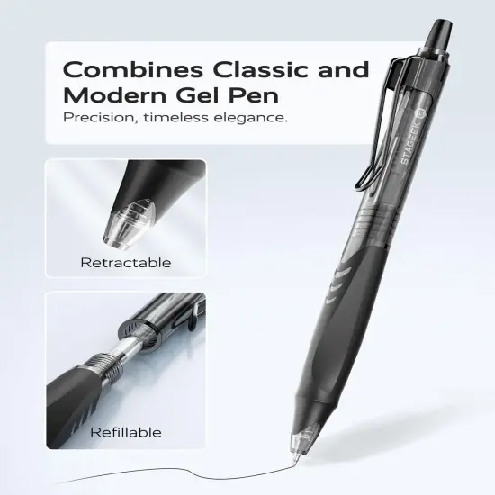 12 Pack Black Gel Pens, Quick Dry Black Ink Pens, 0.5mm Fine Point Retractable Smooth Writing Pens for Journaling, Writing, Business Gel Pen for Office School & Home Supplies(Black) {2}