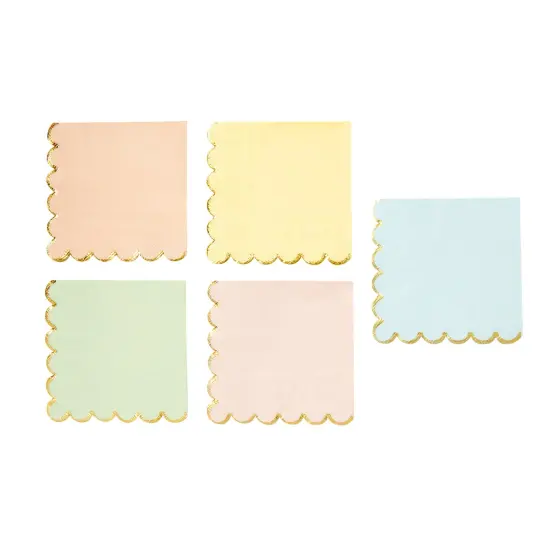 Scalloped Rainbow Napkins with Gold Foil, Unicorn Party Decorations, 5 Pastel Colors (5 In, 150 Pack) Multicolor {4}