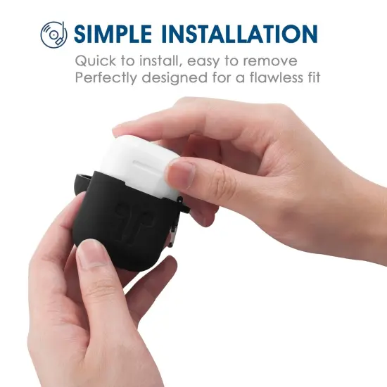 For Airpods Case with Keychain, Protective Rubber Silicone Soft Gel Cover Skin with Carabiner for Airpods 1 1st and Airpods 2 2nd Gen Earbuds Accessories - Black by Insten {4}