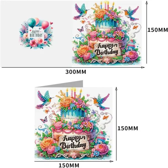 6 Packs Happy Birthday Diamond Painting Greeting Cards with Envelop, Birthday Cake Diamond Art Cards, Flower Bird Butterfly Diamond Greeting Card Arts Kit for Birthday {2}