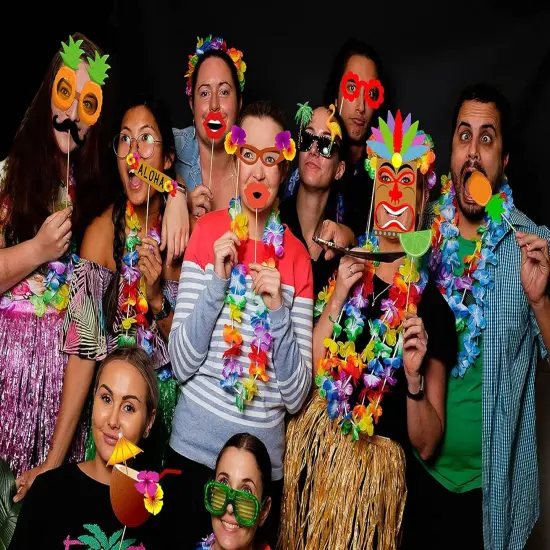 60pcs Luau Photo Booth Props - Hawaiian/Tropical/Tiki/Summer Pool Party Decorations Supplies (Assembly Needed) {2}