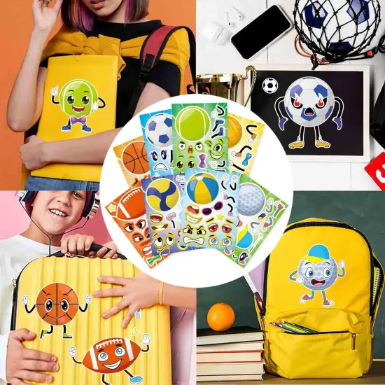 24 PCS Sport Ball Stickers for Kids, Make a Face Stickers, Make Your Own Mix and Match Sticker Sheets, Basketball, Baseball, Football, Volleyball, Soccer, Rugby Stickers for Teens/Kids {5}