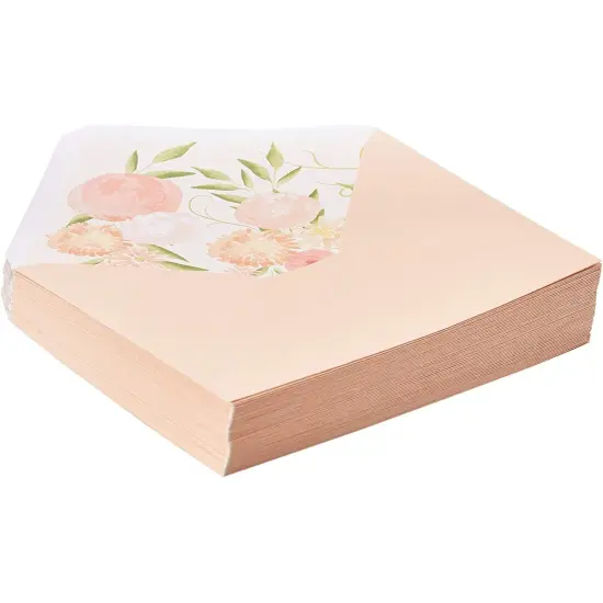 50 Pack A7 Envelopes with Floral Liner for 5x7 Invitations, Greeting Cards, Weddings (7.25 x 5.25 In) - Blush Pink {7}