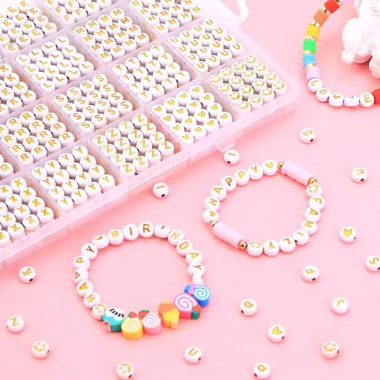 1400pcs Round Letter Beads for Jewelry Making, 28 Style Gold A-Z Alphabet Acrylic Beads Kits Heart Beads for Bracelets Making {3}