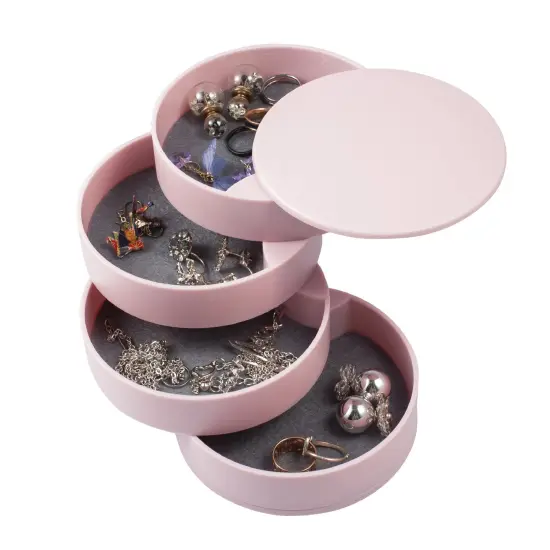 Zodaca 4 Layer Jewelry Storage Organizer, 360 degree Rotating Tiered Jewelry Trinket Tray, Small Plastic Ring Bracelet Earring Holder for Women, Pink {1}