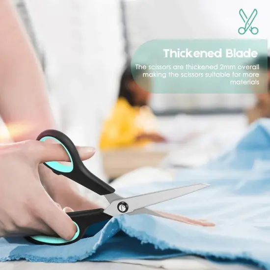 Heavy Duty Scissors Bulk 3-Pack, 2.5mm Thickness Ultra Sharp Blade Shears with Comfort-Grip Handles for Office Home School Sewing Fabric Craft Supplies, Right/Left Hand {4}