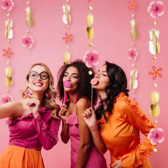 Tropical Luau Party Decorations Hawaiian Garland Tropical Flower Garlands Hanging Decor Banner Gold Pink Garland Pineapple Hanging Aloha Summer Party Favors Backdrop {5}