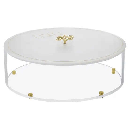 Lucite Matzah Box with White Leatherette Cover and Knot Handle Silver {1}