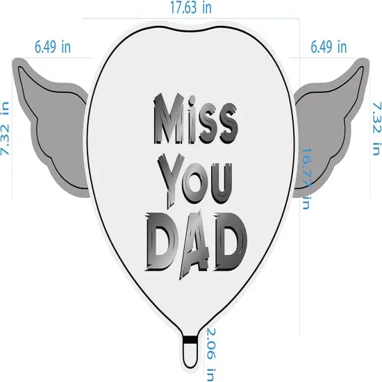 Miss You Dad Heavenly Balloons heart shaped with angel wings (Blue) {4}