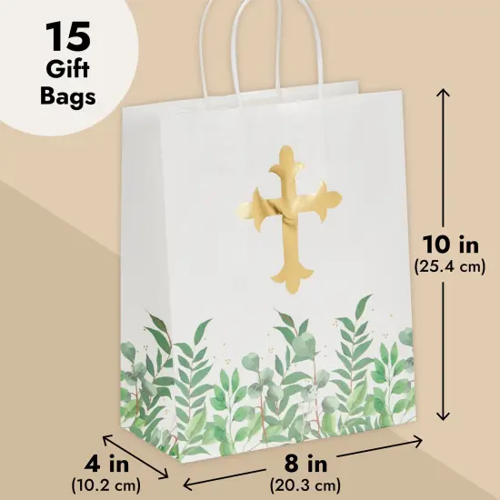 15 Pack of Religious Party Favor Gift Bags for Easter Christening Gifts, for Girls and Boys Baptism, First Communion, Confirmation Gift Bags (10 x 8 x 4 Inches) {3}
