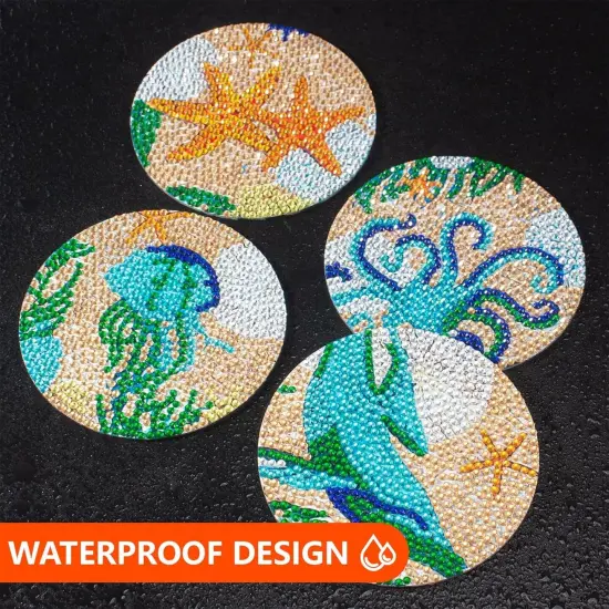 Ocean Diamond Art Coasters Kits, 8 Pcs Diamond Painting Coasters with Holder Set, DIY Ocean Diamond Craft Supplies Coasters for Drinks, Diamond Art Kits for Adults {2}