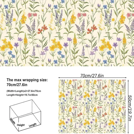 Wildflower Wrapping Paper 6 Pcs Retro Floral Pattern Gift Wrap Paper Folded Flat for Girls Women Birthday Wedding Mothers Day Baby Shower 19.6 X 27.8 Inch {3}