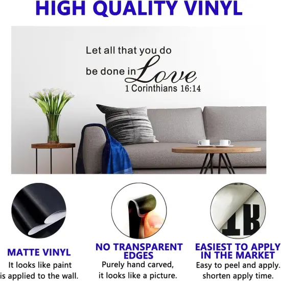 Bible Verse Wall Decal, Let All That You Do Be Done in Love Wall Decal, Living Room Quotes Religious Scripture Faith Christian Church Family Bedroom Home Art Decor Vinyl Wall Stickers 22"x12" {2}