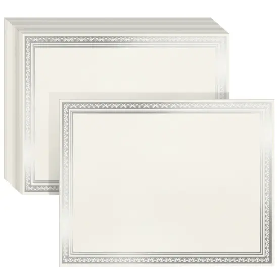 50 Sheets Silver Foil Certificate Paper for Printing - Customizable Blank Cardstock with Border for Graduation Diploma, Achievement Awards, Recognition Documents (8.5 x 11 in, Ivory) {1}