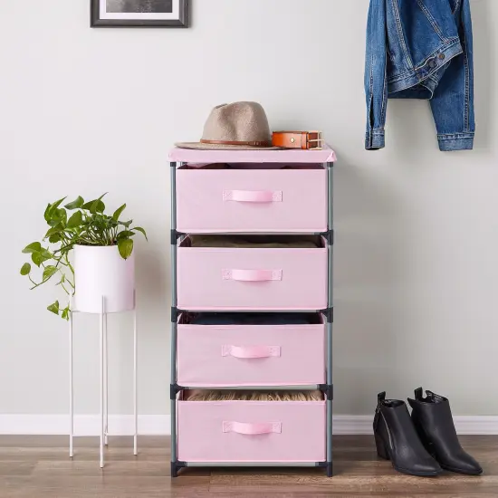 4-Tier Tall Closet Dresser with Drawers - Clothes Organizer and Small Fabric Storage for Bedroom (Pink) {6}
