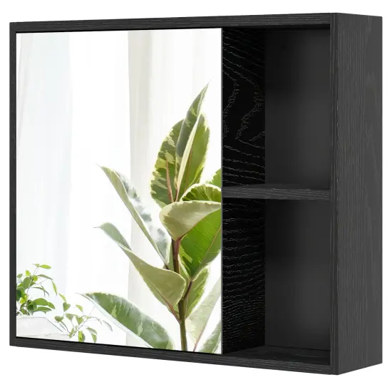 Wall Mounted Bathroom Medicine Cabinet with Single Mirror Door and 2 Inside Adjustable Shelves Black {8}