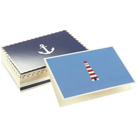 48 Pack Blank Nautical Greeting Cards and Envelopes, Boat Anchor Lighthouse (4x6 In) Blue {7}