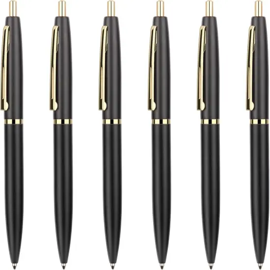6 pack Black & Gold Click Ballpoint Pens - Black ink Medium Point(1 mm), Metallic Retractable Pen Nice Gift {1}