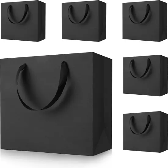 Black Gift Bags With Handles: 12.5x4.5x11 Inch 6pcs Large Paper Bags Bulk For Party Shopping Wedding Birthday {1}