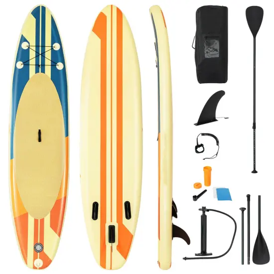 Yellow PVC Inflatable Paddle Board Adjustable Paddle Full Equipment Backpack {1}