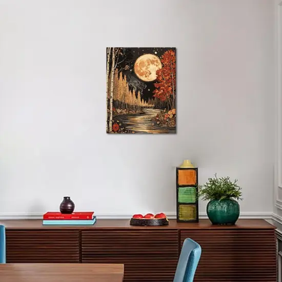 Moon Paint by Numbers Vintage Landscape Paint by Number Kits DIY Easy Moon Forest Paint by Number for Adults Beginners Black and White Painting with Brushes Painting Crafts 16x20 in (Frameless) {2}