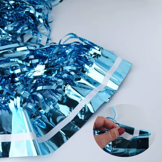 2pcs 3ft x 8ft Light Blue Metallic Tinsel Foil Fringe Curtains Backdrop for Frozen Mermaid Blue Birthday Party Decorations, Baby Shower Bachelorette Bridal Shower Party Decorations {5}