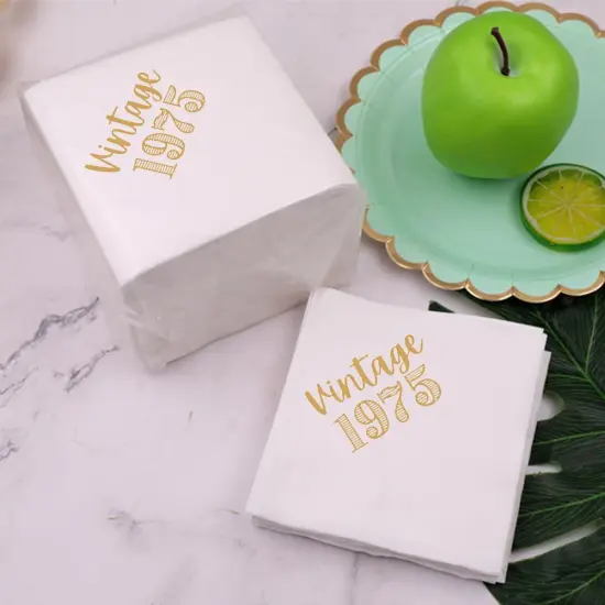 50th Birthday Cocktail Napkins 100Pcs Vintage 1975 50 Years Birthday Paper Disposable Party Napkins for His Her 50th Birthday Party Table Decorations 5 x 5 two-ply (1975) {5}