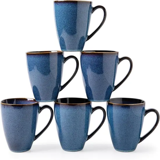 Coffee Mugs Set of 6, Large Ceramic Blue Coffee Mugs Set with handle {1}