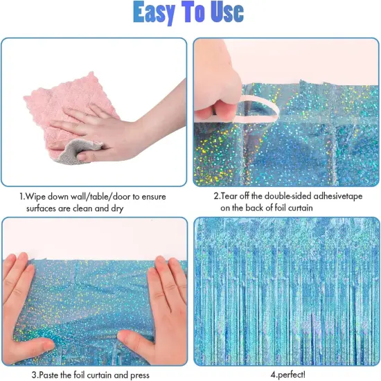 2 Pack 3.3x8.2 Feet Light Blue Foil Fringe Backdrop Curtains, Glitter Tinsel Streamers Birthday Party Decorations, Fringe Backdrop for Baby Shower Mermaid Under The Sea Ocean Frozen Party {3}