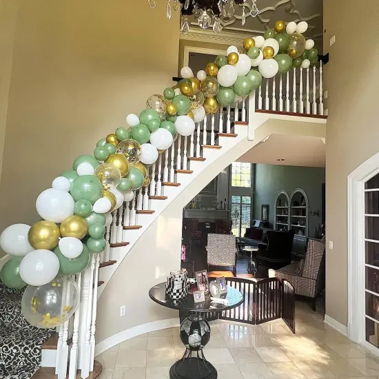 Sage Green Gold Balloons, 12 Inch Green White Metallic Gold Balloons, Green Sand White Balloons Gold Confetti Latex Balloons {2}