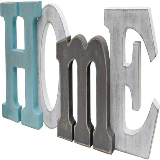 Wooden Decorative Hanging Word Signs Table Top Cutout Block Letters Standing Letter Sign Wall Decor for Living Room Home Decor Shelf Mantel (Aqua) {3}