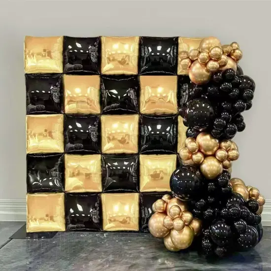 Mylar Gold Black Square Foil Balloon Wall Tunnel Arch Background Chrome Double sided Flat Metallic Gold& Black Balloon Garland Kit Graduation Anniversary Birthday Backdrop Party Decorations {1}
