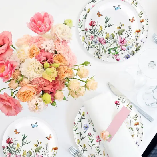 40Pcs Wildflower Paper Plates Floral Party Decoration 7 In & 9 Inch Disposable Dinner Dessert Plates for summer occasions {4}