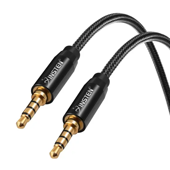 3.5mm Audio Cable, Male to Male, TRRS Stereo with Microphone, Nylon Braided Jacket (3 Feet, Black) {5}