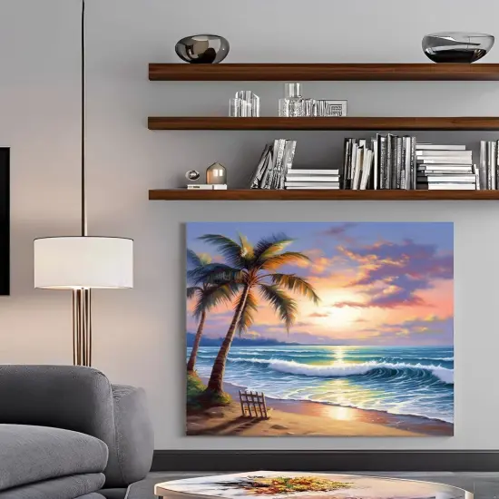 5D Coconut Tree Diamond Art Beach Sunset Diamond Painting Kit for Adults, DIY Full Drill Crystal Rhinestone Arts and Crafts (s12X12) {2}