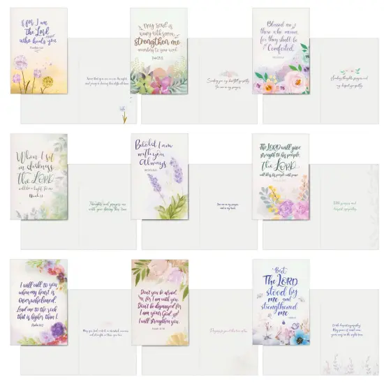 36 Pack Bulk Religious Sympathy Cards with Envelopes, Watercolor Floral Designs with Christian Bible Verses for Funerals, Condolences (4 x 6 In) {5}