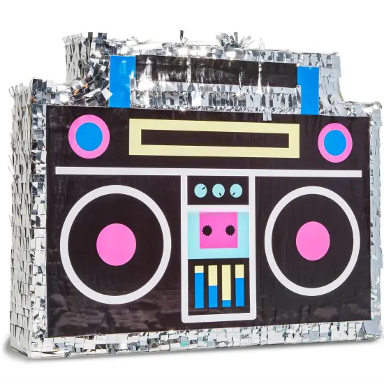 Boombox Pinata - 80s and 90s Theme Party Decorations, Hip Hop, Retro Birthday Supplies (16.5x12.8x3 In) Black {1}